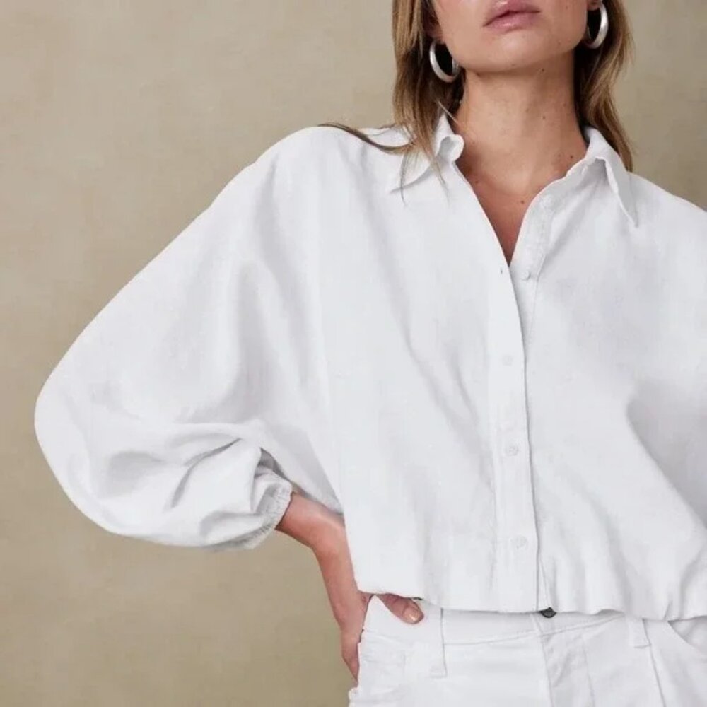 Cropped Linen-Blend Shirt Size XS